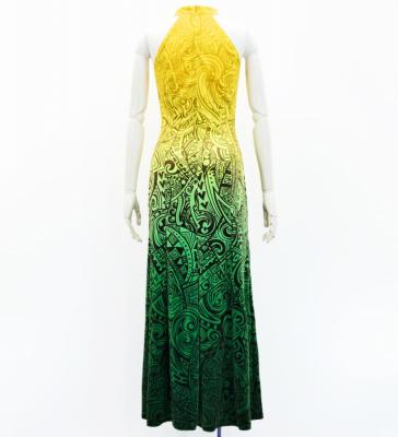 Hula Long Slit Dress with Velvet / Luxury Collection / Yellow & Green /J2847yegr