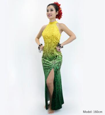 Hula Long Slit Dress with Velvet / Luxury Collection / Yellow & Green /J2847yegr