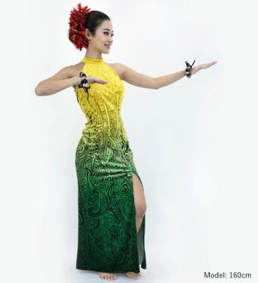 Hula Long Slit Dress with Velvet / Luxury Collection / Yellow & Green /J2847yegr