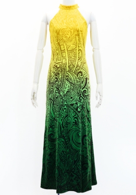 Hula Long Slit Dress with Velvet / Luxury Collection / Yellow & Green /J2847yegr