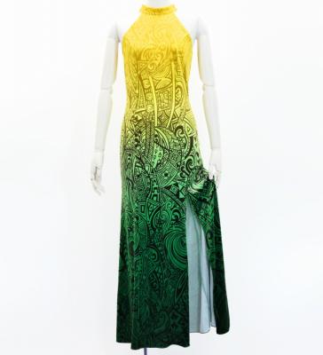 Hula Long Slit Dress with Velvet / Luxury Collection / Yellow & Green /J2847yegr