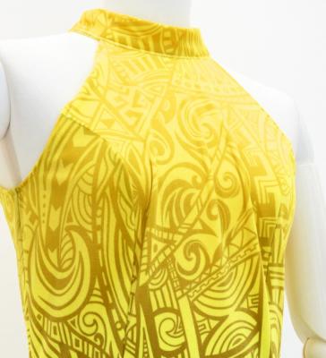 Hula Long Slit Dress with Velvet / Luxury Collection / Yellow & Green /J2847yegr