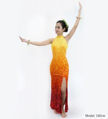 Hula Long Slit Dress with Velvet / Luxury Collection / Yellow & Orange /J2847yeor