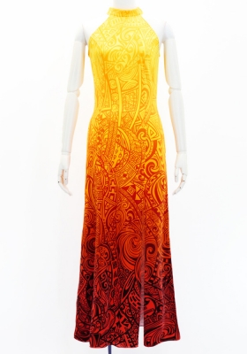 Hula Long Slit Dress with Velvet / Luxury Collection / Yellow & Orange /J2847yeor