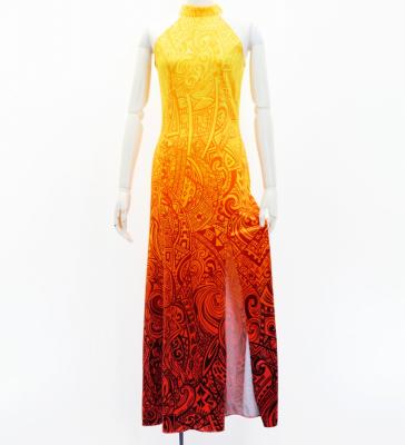 Hula Long Slit Dress with Velvet / Luxury Collection / Yellow & Orange /J2847yeor