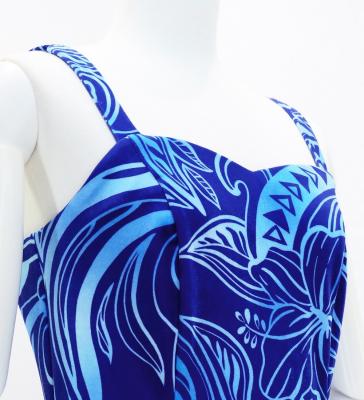Hula Long Slit Dress with Velvet / Luxury Collection / Blue /J2848bl