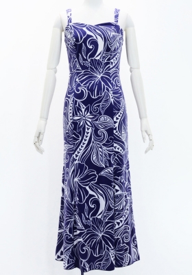 Hula Long Slit Dress with Velvet / Luxury Collection / Navy /J2848nv