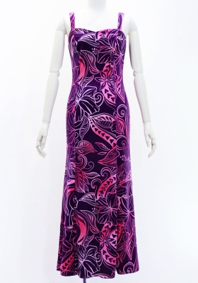 Hula Long Slit Dress with Velvet / Luxury Collection / Purple & Pink /J2848pupi