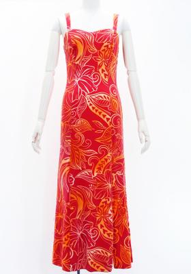 Hula Long Slit Dress with Velvet / Luxury Collection / Red & Orange /J2848rdor