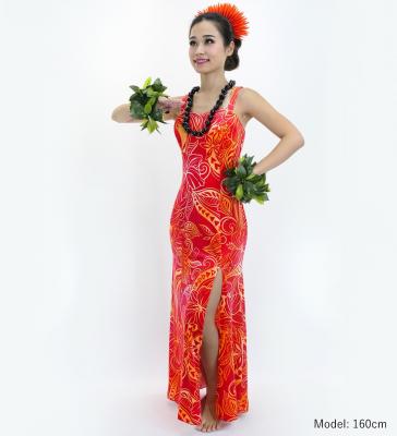 Hula Long Slit Dress with Velvet / Luxury Collection / Red & Orange /J2848rdor