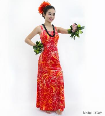 Hula Long Slit Dress with Velvet / Luxury Collection / Red & Orange /J2848rdor