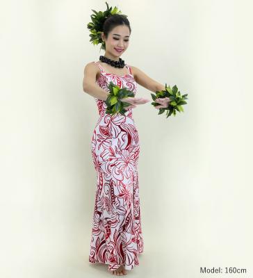 Hula Long Slit Dress with Velvet / Luxury Collection / White & Red /J2848whrd