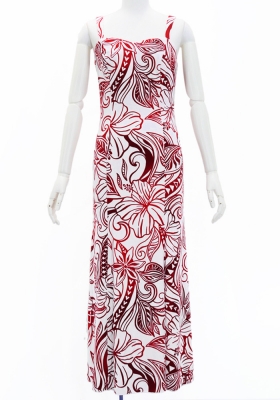 Hula Long Slit Dress with Velvet / Luxury Collection / White & Red /J2848whrd