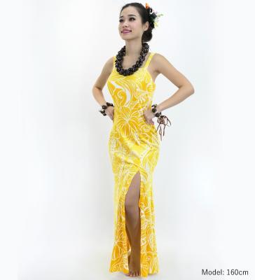 Hula Long Slit Dress with Velvet / Luxury Collection / Yellow /J2848ye