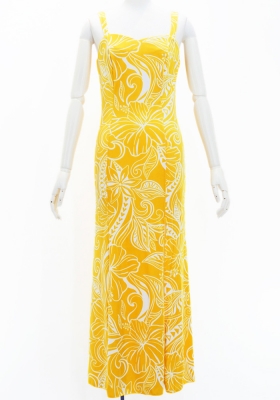 Hula Long Slit Dress with Velvet / Luxury Collection / Yellow /J2848ye