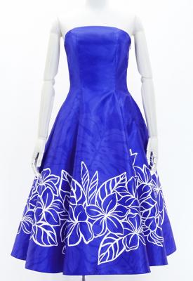 Hula Midi Dress with Plumeria Print / Luxury Collection / Blue / J2849bl