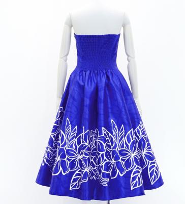 Hula Midi Dress with Plumeria Print / Luxury Collection / Blue / J2849bl