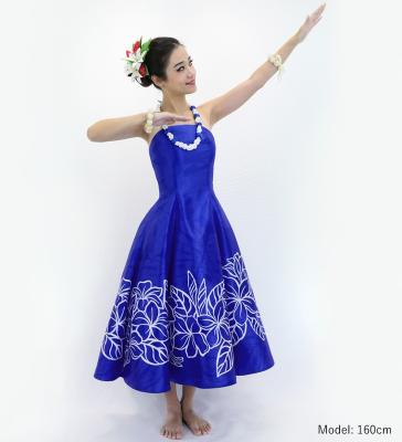 Hula Midi Dress with Plumeria Print / Luxury Collection / Blue / J2849bl