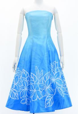 Hula Midi Dress with Plumeria Print / Luxury Collection / Light Blue / J2849lbl