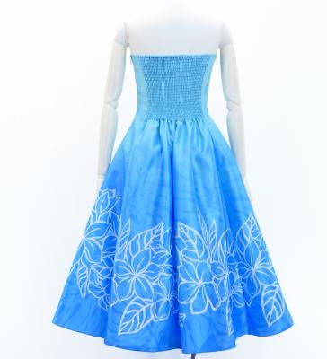 Hula Midi Dress with Plumeria Print / Luxury Collection / Light Blue / J2849lbl