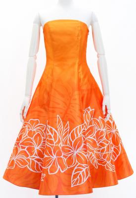 Hula Midi Dress with Plumeria Print / Luxury Collection / Orange / J2849or
