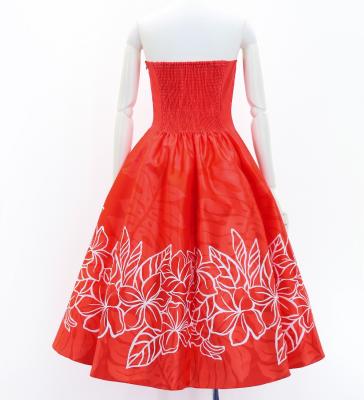 Hula Midi Dress with Plumeria Print / Luxury Collection / Red / J2849rd