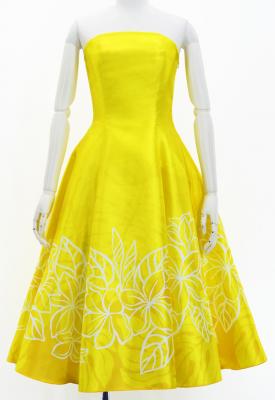 Hula Midi Dress with Plumeria Print / Luxury Collection / Yellow / J2849ye