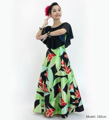Hula Cape Long Dress with Heliconia Print / Luxury Collection / Black / J2873bk