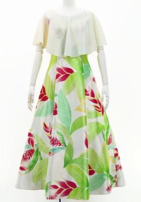 Hula Cape Long Dress with Heliconia Print / Luxury Collection / Cream / J2873cr
