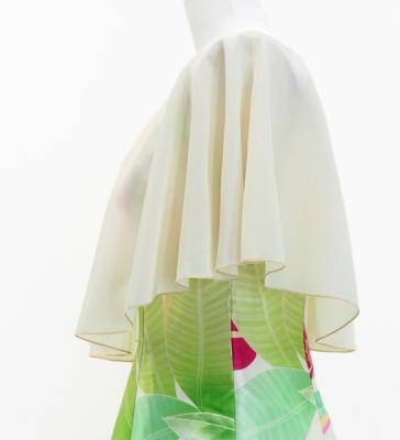 Hula Cape Long Dress with Heliconia Print / Luxury Collection / Cream / J2873cr