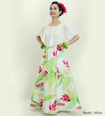 Hula Cape Long Dress with Heliconia Print / Luxury Collection / Cream / J2873cr