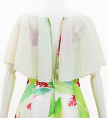 Hula Cape Long Dress with Heliconia Print / Luxury Collection / Cream / J2873cr