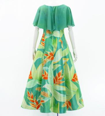 Hula Cape Long Dress with Heliconia Print / Luxury Collection / Green / J2873gr