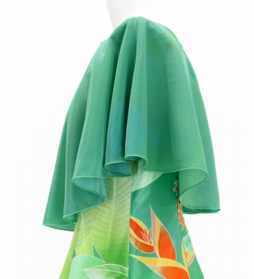 Hula Cape Long Dress with Heliconia Print / Luxury Collection / Green / J2873gr