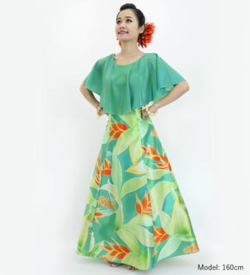 Hula Cape Long Dress with Heliconia Print / Luxury Collection / Green / J2873gr