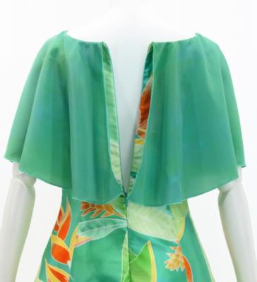 Hula Cape Long Dress with Heliconia Print / Luxury Collection / Green / J2873gr