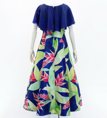 Hula Cape Long Dress with Heliconia Print / Luxury Collection / Navy / J2873nv