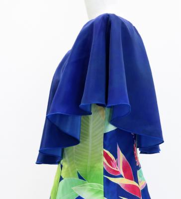 Hula Cape Long Dress with Heliconia Print / Luxury Collection / Navy / J2873nv