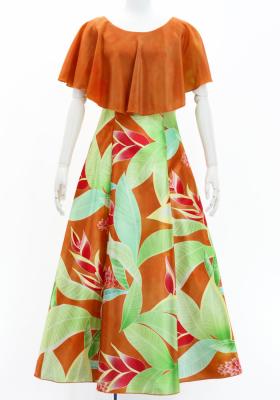 Hula Cape Long Dress with Heliconia Print / Luxury Collection / Orange / J2873or