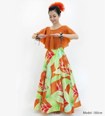 Hula Cape Long Dress with Heliconia Print / Luxury Collection / Orange / J2873or