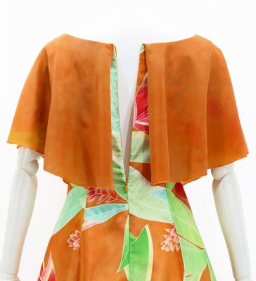 Hula Cape Long Dress with Heliconia Print / Luxury Collection / Orange / J2873or