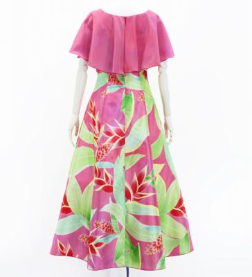 Hula Cape Long Dress with Heliconia Print / Luxury Collection / Pink / J2873pi