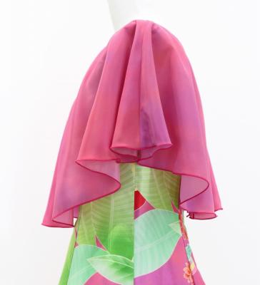 Hula Cape Long Dress with Heliconia Print / Luxury Collection / Pink / J2873pi