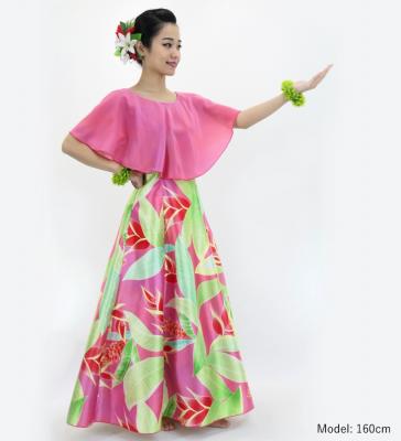 Hula Cape Long Dress with Heliconia Print / Luxury Collection / Pink / J2873pi