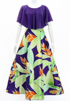 Hula Cape Long Dress with Heliconia Print / Luxury Collection / Purple / J2873pu
