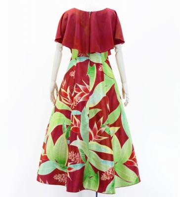 Hula Cape Long Dress with Heliconia Print / Luxury Collection / Red / J2873rd