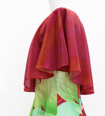 Hula Cape Long Dress with Heliconia Print / Luxury Collection / Red / J2873rd