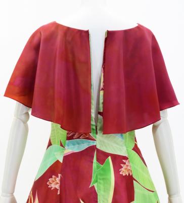 Hula Cape Long Dress with Heliconia Print / Luxury Collection / Red / J2873rd