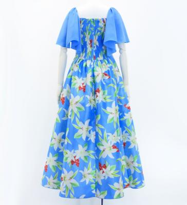 Hula Frill Sleeve Long Dress with Lily Print / Luxury Collection / Blue / J2874bl