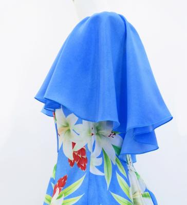 Hula Frill Sleeve Long Dress with Lily Print / Luxury Collection / Blue / J2874bl